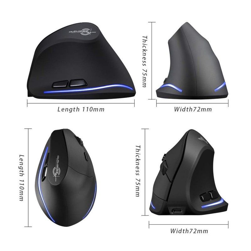 ZELOTES Kabellose Maus, kabellos, 2,4 GHz, ergonomisch, mit 6 Tasten,