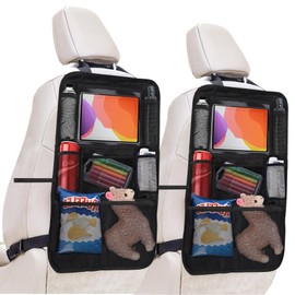 2 Pack Backseat Car Organizer, Car Seat Storage Organizer, Touchscreen Table Holder for Back Seat, Carseat Protectors with 8 Storage Pockets, Travel Car Accessories Road Trip Essentials for Kids
