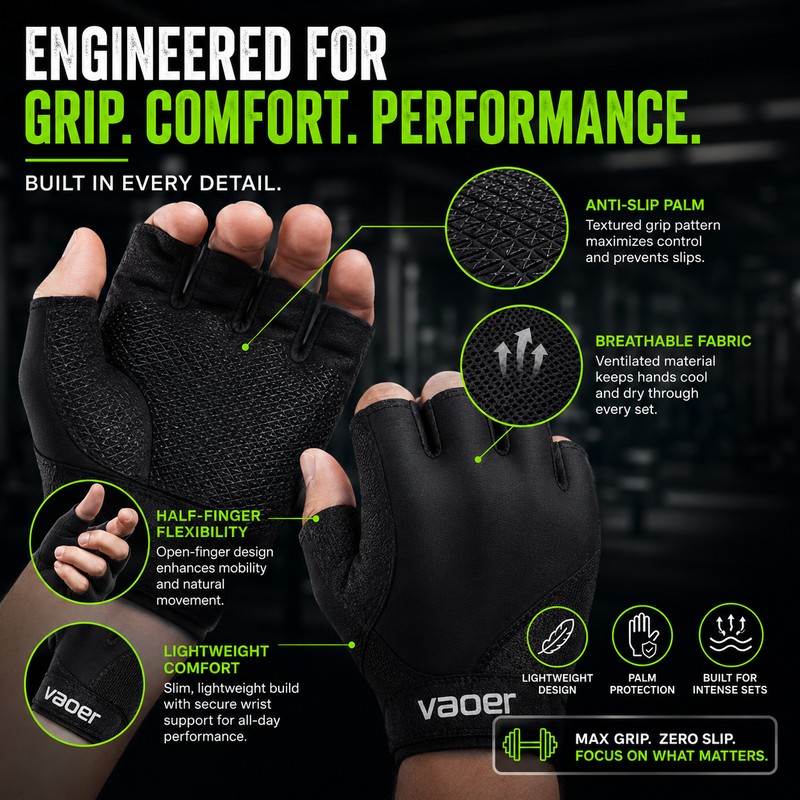 Men’s Half Finger Gym Gloves for Weight Lifting – Anti-Slip