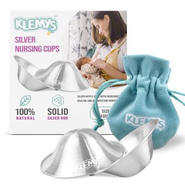 Klemys Silver Nursing Cups - Nipple Shields for Nursing Newborn - Breastfeeding Essentials - Newborn Must Haves - Nipple Covers Breastfeeding - 999 Silver (Regular)