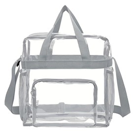 WEZCHUGHAOL Clear Tote Bag, Stadium Approved Bags for Concerts with Zipper Pocket, Stadium Bag with Adjustable Shoulder Strap (Gray)
