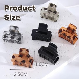 NICECONE 12 Pcs Small Hair Claw Clips, Matte & Glossy Rectangle Clips 2.5cm, Non-Slip Strong Hold for Women Girls, Black & Leopard Colors