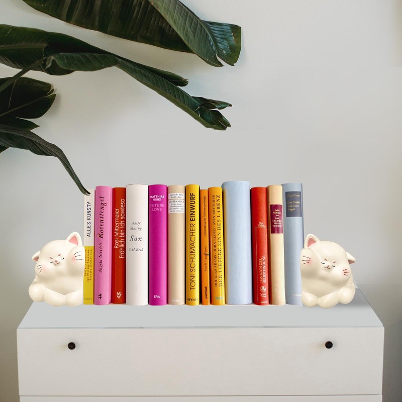 White Cat Decorative Bookends Cute Cat Hug Shape for Organising