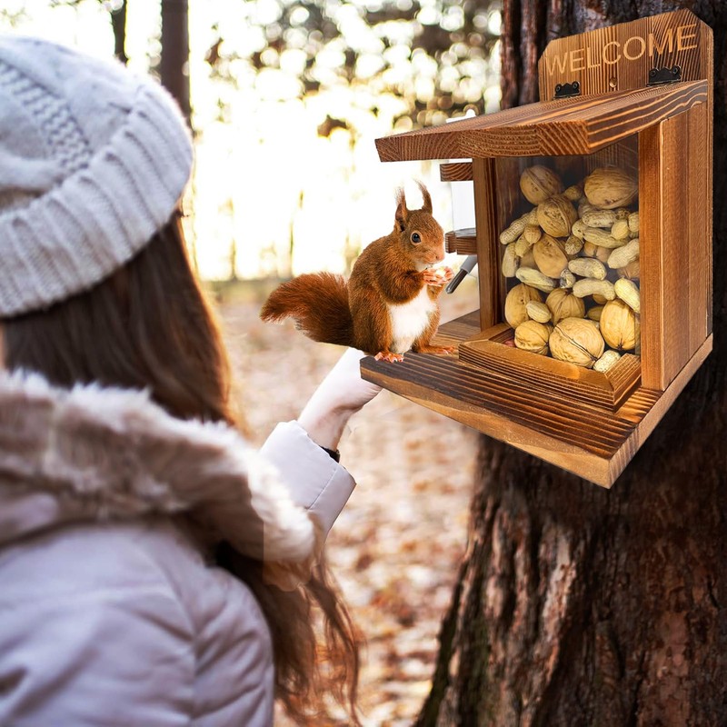 LSCQYYCC-Squirrel Feeder, Squirrel Picnic Table Feeder with Water Feeder, Wooden