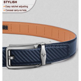Men Belt,BULLIANT Ratchet Click Sliding Leather Belt for Gift Men 1 3/8,Cut for Fit(Purplish Blue,44"-52"Waist Adjustable)