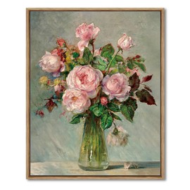AIMAILON Vintage Framed Canvas Wall Art Decor for Living Room Bedroom Classical Retro Vibrant Pink Rose Floral Still Life Print Artwork Rustic Modern Decoration 16x20