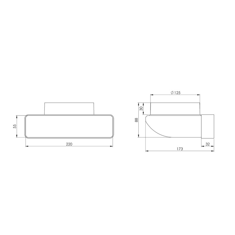Intelmann Flat Duct Deflection Piece 90°, 220 x 55 mm