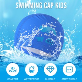 3 Pcs Kids Swimming Cap Set for Boys, Large Baby Waterproof Polyester Cartoon Swim Caps with Drawstring Backpack for Children, teenager and Boys Aged 2-12 (Crab+Dinosaur)