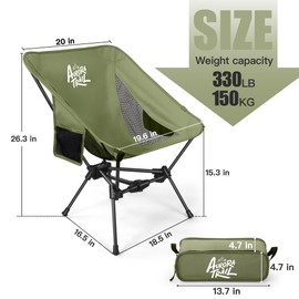 AuraroTrail Triangle Base Folding Camping Chair for Adults, Lightweight Outdoor Lawn Chair with Carrying Bag, Perfect for Hiking Gear, Picnics and Traveling - Durable Small Folding Chair (Green)