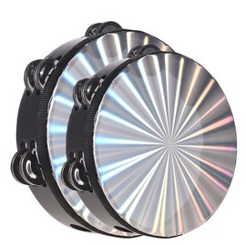 Pandereta de Mano de 8 Pulgadas,Tambourine con cascabeles de doble fila cabezal de tambor reflectante instrumento de percusión Musical