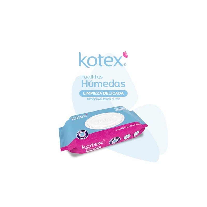 Kotex Toallitas Húmedas para Higiéne Íntima, 1 paquete con 56