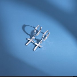 JSGEMSLEE Cross Earrings for Women Sterling Silver Dangle Hoop Earrings Small Huggie Hoop Earrings Minimalist Cross Hoop Earrings Gifts