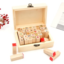 Bavane 40PCS Cute Mini Wood Rubber Stamp Set DIY Diary Scrapbook Stamp Set, Art Stamps for Scrapbook, DIY Card Making, Bullet Journals and Arts & Craft Decoration Supplies