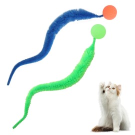 KAHOUI 2 Pack Wiggly Worm Cat Toys, Typed Wiggly Ball for Cats, Cat Toy Ball with Caterpillar Tail, Solid Color Wiggly Ball for Cats, Cat Toy Self-Entertainment for Household Pet Shop