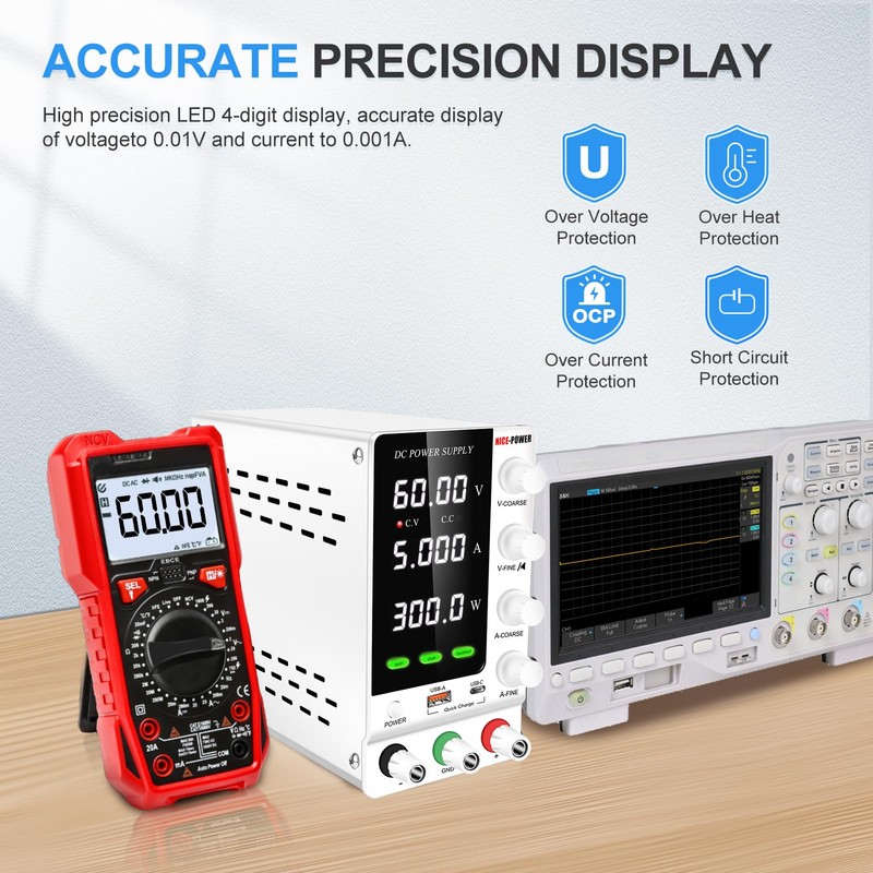 NICE-POWER DC Power Supply Variable 60V 5A, Adjustable Regulated DC