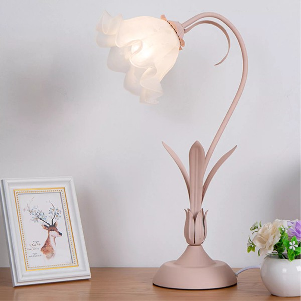 Modern E27 LED Table Lamp Flower Pattern Desk Light+Pink Lily