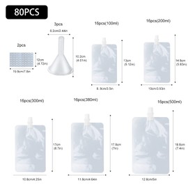 GZhaimai Pack of 80 Juice Bags, Clear Drinking Bags with Funnel, Reusable for Outdoor, Travel, Picnic and Party (100/200/300/380/500 ml)