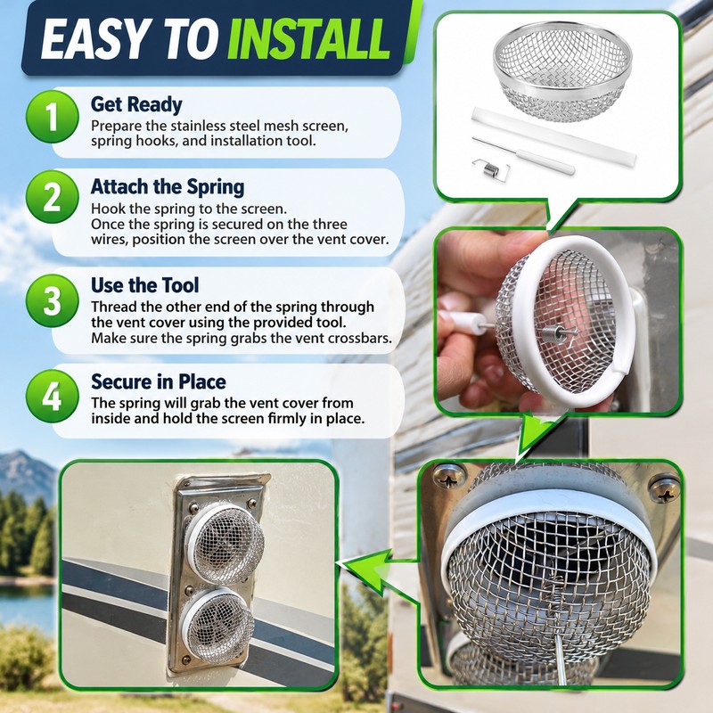 RV Furnace Vent Insect Screen – 2-Piece Stainless Steel Mesh