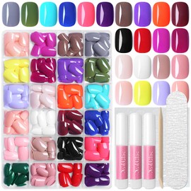 Lifextol 576pc Square Press on Nails Short Fake Nails Press ons Acrylic Nail Press on Nail Square Glue on Nails for Women, 24 Color Stick on Nail Tip Artificial Fingernail Presson Nails with Glue&Tab