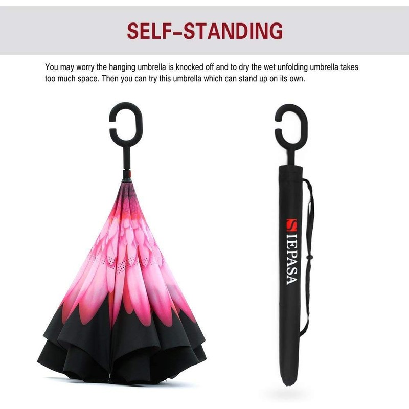 SIEPASA Spar. Saa Double Layer Inverted Umbrella with C-Shaped Handle,
