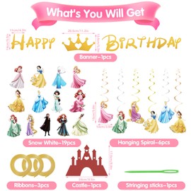 Princess Birthday Decoration Girls Princess Bunting Garland Hanging Decoration Princess Birthday Decoration Happy Birthday Banner Party Accessories for Children's Birthday Princess Theme Party