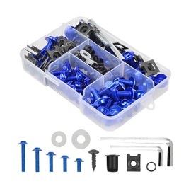 Motorcycle Fairing Bolt Kit, 177pcs M5 M6 Motorcycle Windscreen Screws, Aluminum Fasteners Fairing Bolts Nut Clips Kit, Mounting Kits Washers Nuts Screws Assortment for Sport Bikes (Blue)