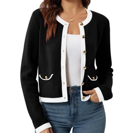 Women's Cardigans Fall Outfits Casual Open Front Cardigans for Women Trendy Long Sleeve Button Knitted Sweaters Cozy Cardigan Black M