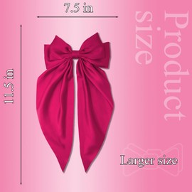 Hair Bows for Women, 2Pcs Rose Red Bow Hair Clips for Girls, Silky Satin Hair Bows Clips Long Tail, Large Hair Barrettes Cute Aesthetic Hair Accessories