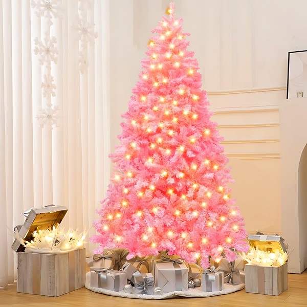 obbsie 7.5ft Artificial Pink Christmas Tree with 350 LED Lights