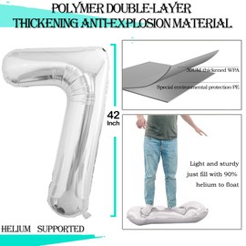 GOER Number 27 Balloons for 27th Birthday Party Decorations,42 Inch Jumbo Foil Helium 72 Balloons for 72nd Birthday Party Decoration (Silver)