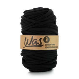 WAS Cotton Cord with Polyester Core 9 mm 50 m Cotton Yarn DIY Macrame Knitting Cotton Cord Black Ideal for Macrame Crafts Cotton Rope for Crafts