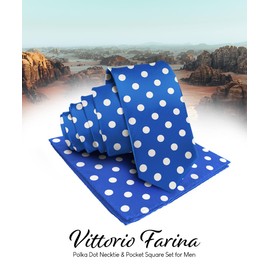 Vittorio Farina - Corbata de lunares y bolsillos cuadrados – Juego de corbatas para hombre – Accesorios de moda para hombre para cualquier ocasión, Royal & White (02), Talla única