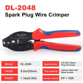 Delgada Spark Plug Wire Crimper Pliers, Ratchet Spark Plug Crimping Tool, for Crimping and Stripping Ignition Wire, Diameter 8.0-8.5mm, DL-2048