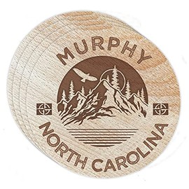 Murphy North Carolina 4 Pack Engraved Wooden Coaster Camp Outdoors Design