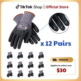 12 Pairs MaxiFlex Gloves | Bon Tool Knee Pads - Nitrile Micro-Foam Grip Palm & Fingers for Excellent Grip and Abrasion Resistance - Ideal for Cleaning and Hand Protection:_Version 2_L