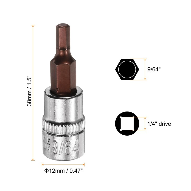 QUARKZMAN 4 Pieces 9/64" Hex Bit Socket 1/4" Square Drive