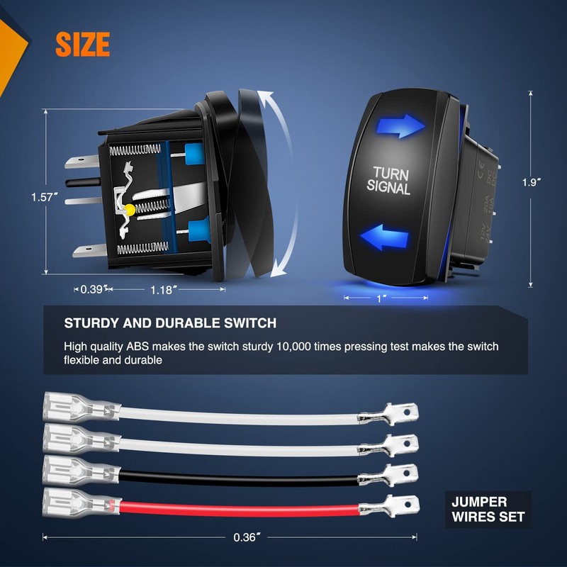 Nilight Turn Signal Switch Blue 4Pin ON-Off-ON Laser Etched SPDT