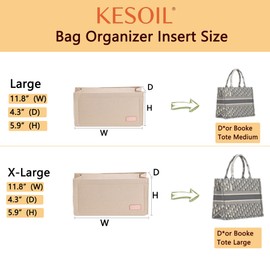 KESOIL Bag Organizer Insert,Tote Bag Insert For On The Go,Neverfull Organizer,Book tote Bag Insert Organizer,Handbag Storage,Tote Bag Felt Insert with Zipper Bag (Black With Cover, L)