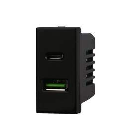 USB Charger Socket Dual Type A + C 1P 3.1A 5V Black Compatible AXOLUTE Series - ETTROIT