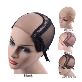 4 x 4 U-Part Lace Wig Caps for Making Wigs with Adjustable Straps Wig Caps for Making Wigs (Black, L 56 cm)