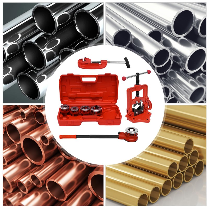 Professional Ratchet Pipe Threader Kit with 5 Iron Pipe Dies,Set