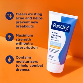 PanOxyl 10% Benzoyl Peroxide Acne Foaming Wash, Maximum Strength, Daily Acne-Fighting Face and Body Cleanser, Face Wash to Clear, Treat and Prevent Acne Pimples and Stubborn Breakouts, 5.5 Oz Tube