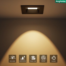 Anyhome 4 Inch Square LED Retrofit Recessed Lights, 5CCT Dimmable, 12 Pack