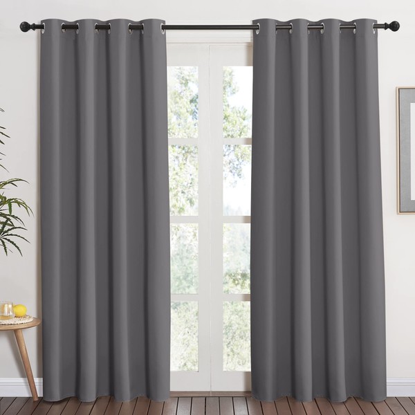 NICETOWN Solid Grommet Blackout Curtain - Thermal Insulated Microfiber Blackout Window Treatment Drapery Rideaux (1 Panel, 52 x 84 Inch, Gray)