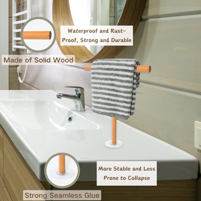 Beyeutao 2Pack Wooden Hand Towel Holder Adhesive Towel Racks for