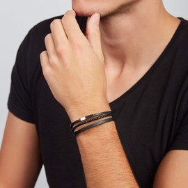 Fossil Men's Leather Bracelet, Color: Black (Model: JF03322040)
