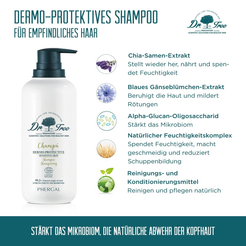Dr. Tree Dermoprotective Shampoo for Sensitive Scalp, Cleansing, Shine and