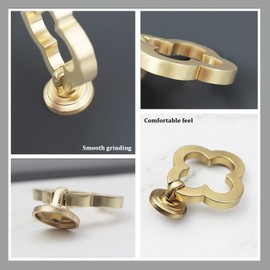 Newsmy 4 Pcs Flower Drop Ring Drawer Cupboard Knobs, Solid Brass Alloy Gold Wardrobe Handles Kitchen Cabinet Handles Furniture Cupboard Handle(4 Flower-8 Screws)