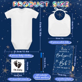 SytuHete 69 Pcs Baby Bib Bodysuit Set - Baby Shower Game Sign, Feeder Bib, Newborn Bodysuit, Fabric Marker