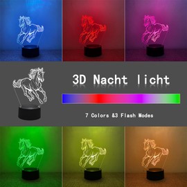 BIRBANN Horse 3D Illusion Night Light with Touch Control and 7 Colours for Girls - LED Bedroom Lamp Children's Room Decoration Birthday Gift
